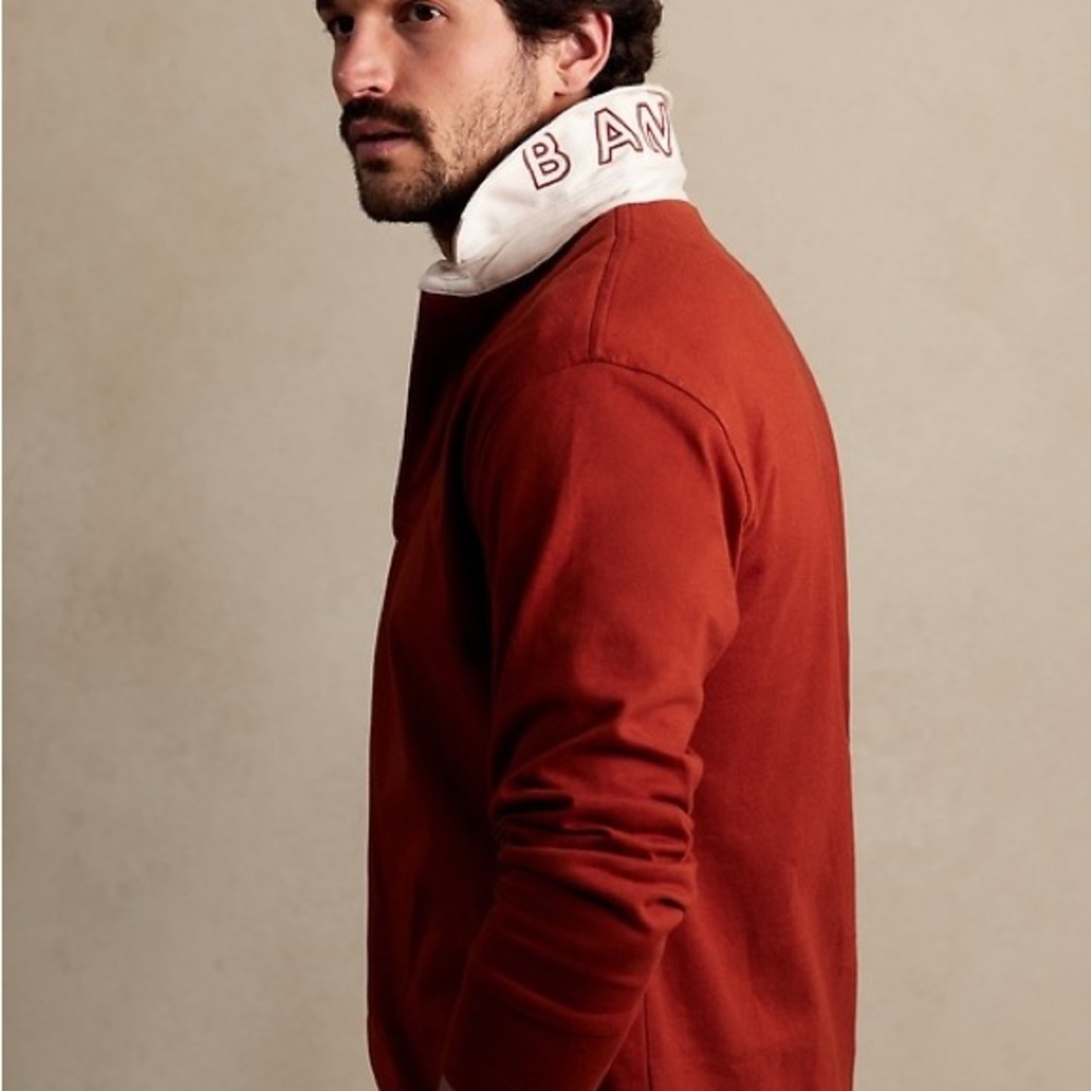 Banana Republic Men's Burnt Orange Crewneck Sweater Rugby Shirt